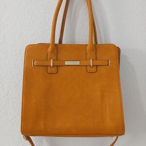 BROWNING Mustard Yellow Leather Large Tote Bag Key Pocket Gold Accents #P1